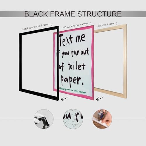 Pink Funny Bathroom Poster Text Me If You Run Out Of Toilet Paper Wall Art 16x24 inch Black Framed Preppy Dopamine Kitsch Aesthetic Canvas Prints for Bathroom Restroom Wall Decor
