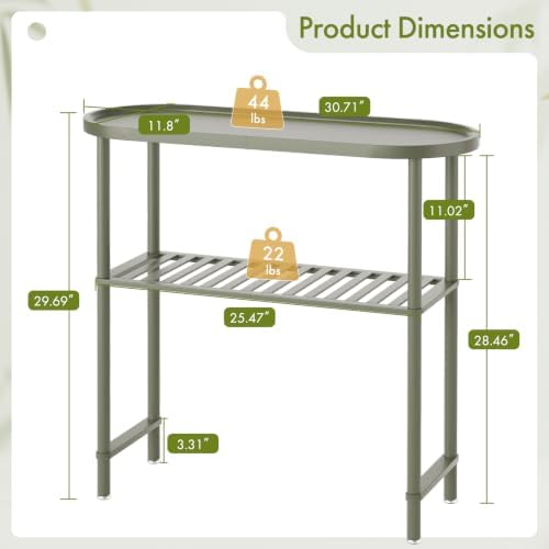 Small Console Table Bamboo 30.7", Modern Entryway Table Green 2-Tier, Narrow Console Table with Anti-Fall Edge, Small TV Stand for Bedroom, Indoor Plant Stand, Sofa Side Table 5min Easy Assembly
