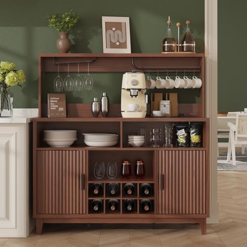 Vabches Fluted Coffee Bar Cabinet with Charging Station, 47.2" W Home Bar
