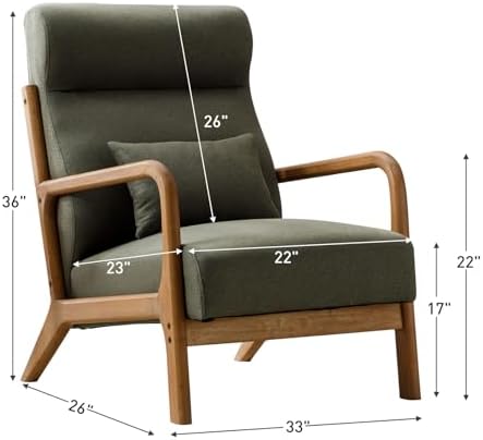 ANJ Mid Century Modern High Back Accent Chairs Set of 2, Single Lounge Armchair with Solid Wood Frame, Comfy Reading Chair for Living Room, Easy Assembly