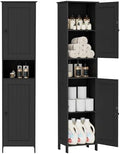 Homleke Tall Bathroom Storage Cabinet with 2 Doors, Slim Bathroom Cabinet | Narrow Storage Cabinet with Adjustable Shelves, Reversible Door, Easy Assembly, for Bathroom, Living Room, Black, 15.7''W