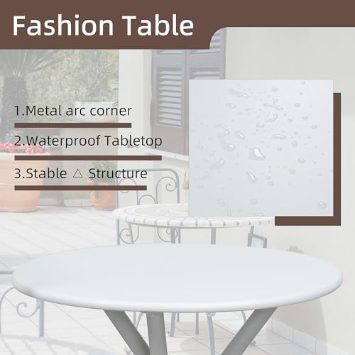 Shintenchi 3 Pieces Patio Bistro Sets, Outdoor Textilene Fabric Conversation Bistro Set, Textilene Fabric Front Porch Chairs Small Patio Furniture Set with Table for Lawn,Garden,Balcony (White)