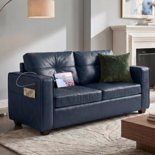 65'' Faux Leather Loveseat with USB, 2 Seater Couch for Small Space