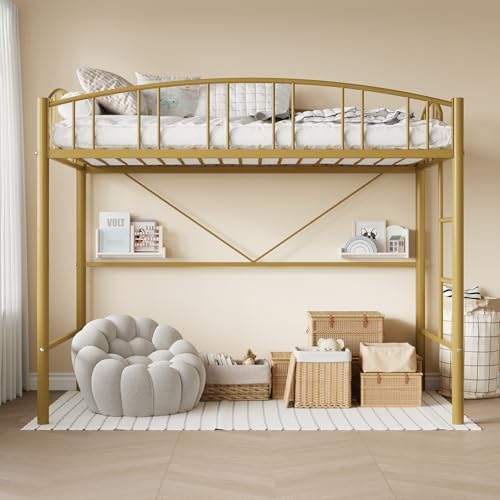 Garvee Loft Bed Twin Size with Ladde and Arched Guardrail for Kids, Adults