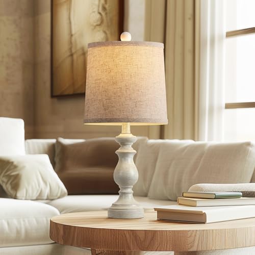 PARTPHONER Traditional Table Lamp Set of 2, Rustic Farmhouse Table Lamps for Living Room Bedroom, 22" Bedside Desk Lamps Vintage Nightstand Lamps with Linen Shades, Antique White