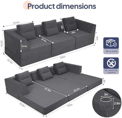COMAX Futon Sofa Bed, Convertible Sofa Bed, Folding Boneless Couches