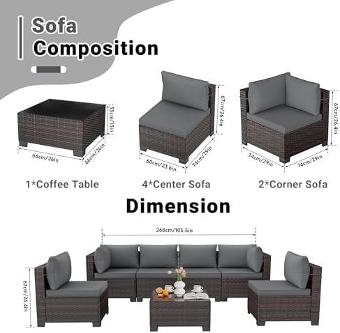 LAFWLL 7 Pieces Outdoor Patio Furniture Sets,Rattan Conversation Sectional Set,Manual Weaving Wicker Patio Sofa with Tea Table