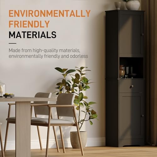 Viaozutis Tall Bathroom Cabinet, Storage Cabinet with 2 Doors & 2Drawer, with Ajustable Shelve, for Bathrooms, Kitchens,Entrances（Black）