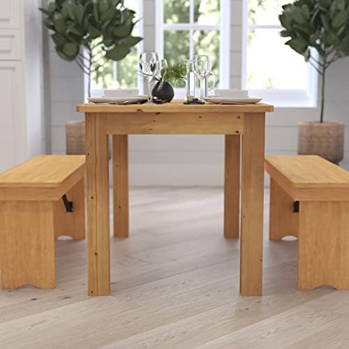Merrick Lane Jessamine 46" x 30" Rectangular Rustic Solid Pine Farm Dining Table, Antique Farmhouse Wooden Dining Table for Kitchens and Parties, Light Natural