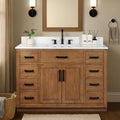 48-inch Dark Walnut Bathroom Vanity with Sink, Solid Wood, 0.79-inch Stone Countertop and Backsplash, 9 Drawers, 2 Soft Closing Doors