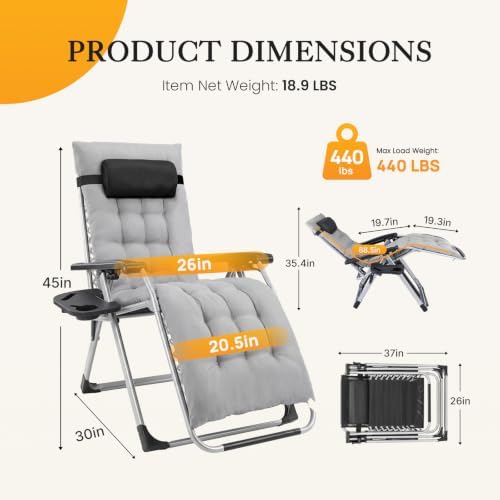 NEWBULIG Zero Gravity Chair, Folding Patio Recliner with Cup Holder Trays