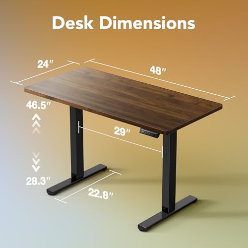 HUANUO 48x24 Inch Electric Standing Desk, Height Adjustable, Walnut