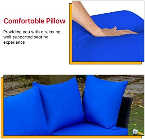 FDW 5-Piece Patio Furniture Set | Blue | Outdoor Wicker Furniture