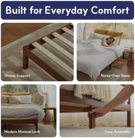 LIFEMENT Queen Bed Frame Classic Wood Platform, Noise Free, Under Bed Storage, No Box Spring Needed, Easy Assembly, New Natural