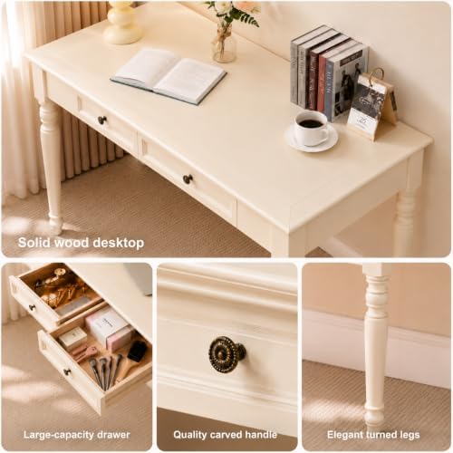 White Writing Desks with Drawers, 35" French Country Style