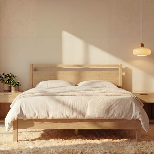 LIFEMENT Signature Wood Platform Bed Frame with Headboard, Essential, Noise Free, Under Bed Storage, No Box Spring Needed, Easy Assembly (Natural, Full)