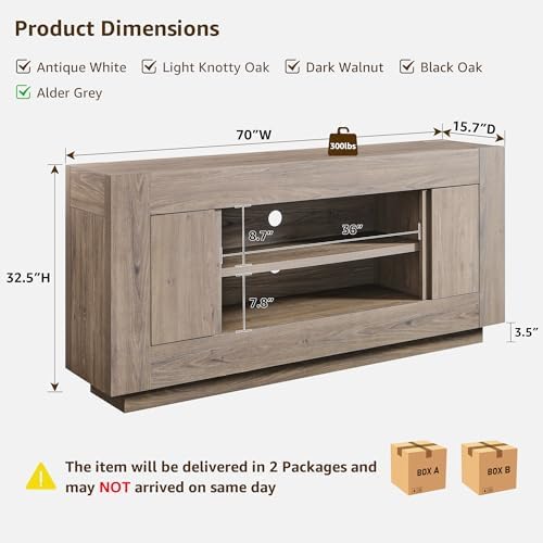 OKD Modern 70" TV Stand for 80" TV, Thick Block Media Console, Alder Grey