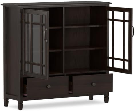 SIMPLIHOME Connaught 46" Solid Wood Tall Cabinet in Dark Chestnut Brown