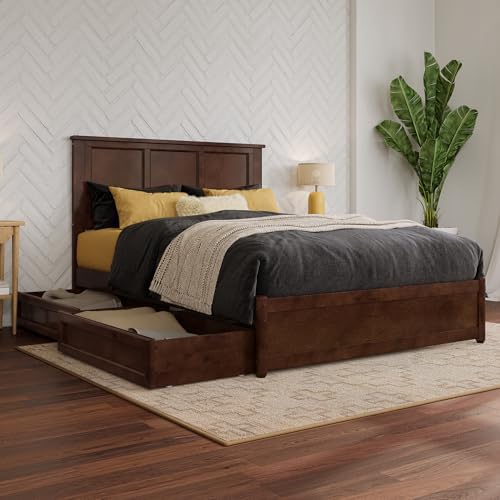 AFI, Felicity Full Platform Bed with Panel Footboard & Storage Drawers, Walnut