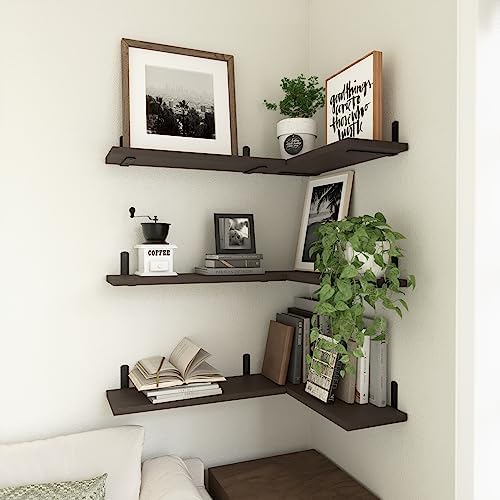 WOPITUES Floating Shelves Set of 6 for Wall Decor & Storage, Dark Brown