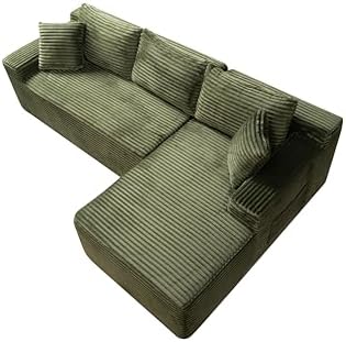 95" L-Shaped Right Facing Cloud Sectional Couch for Living Room, Modular Compressed Boneless Sectional Sofa Corduroy Boneless Corner Foam Sofa W/Chaise Lounge and Pillows
