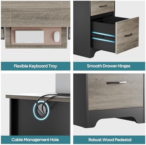 Bestier 59 Inch Office Desk with 4 Drawers, Computer Desk with Storage, Executive Desk with File Drawer, Keyboard Tray & 2 Pedestals on Both Sides for Home Office, Studio, Grey&Black