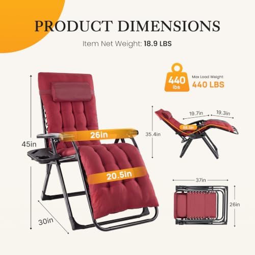 NEWBULIG Zero Gravity Chair, Folding Patio Recliner with Cup Holder Trays