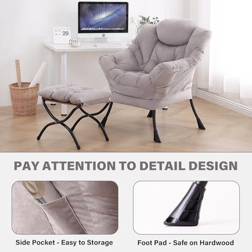 Tiita Modern Lazy Chair with Ottoman, Large Accent Armchair, Leisure Sofa Armchair with Footrest for Bedroom, Living Room, and Dorm Rooms