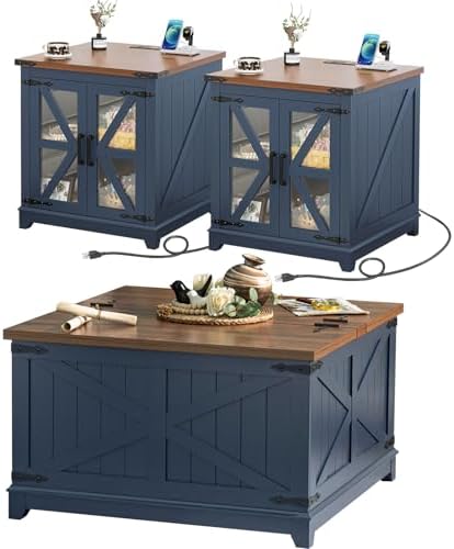 Joaxswe Farmhouse Coffee Table Set 3, End Table and Coffee Table