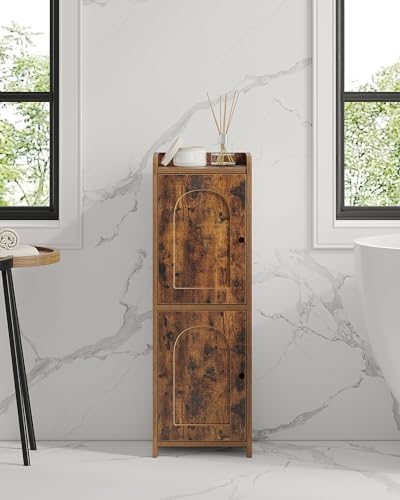 Hzuaneri Bathroom Storage Cabinet, Small Corner Floor Cabinet with 2 Doors | Narrow Toilet Paper Cabinets with Adjustable Shelf, Bathroom Organizer for Small Spaces, 7.9"D x 9.8"W x 29.5"H Rustic Brown