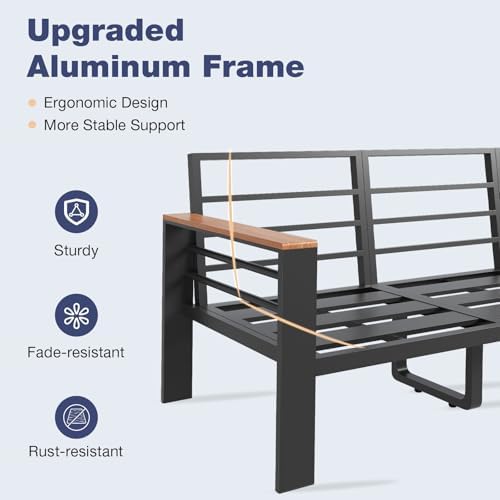 Aoxun Aluminum Patio Furniture Set 3 Seats, Oversized Outdoor Sectional with Washable Thick Cushions,Patio Conversation Sets for Porch, Balcony, Deck