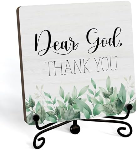 Modern Farmhouse Decor, Home Decor For Living Room, Boho Chic Aesthetic Shelf Decorations, Christian Eucalyptus Dear God Sign, Farm House Entryway Tv Stand Fireplace Coffee Table Decoration (09)
