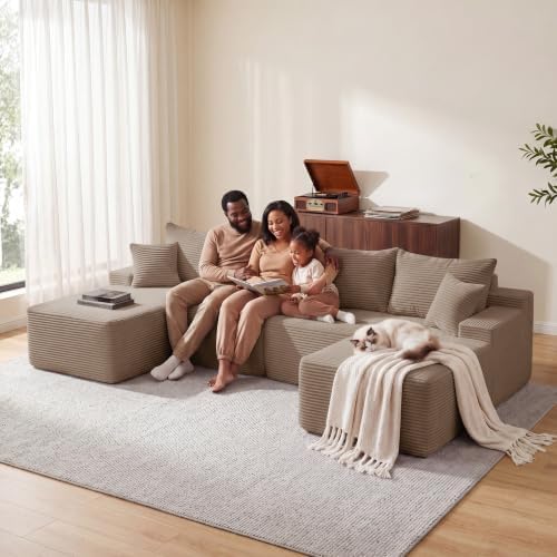 Mangodan Cloud Sectional Couch, Boneless Couches for Living Room, Camel