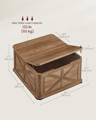 VASAGLE Farmhouse Coffee Table with Storage, Flip-Top Lids