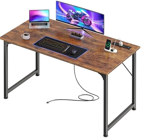 PRAISUN 40 X 20 Inch Computer Desk, Power Outlets, USB-C, Rustic Brown