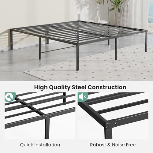 OLIXIS Queen Bed Frame, Heavy Duty Sturdy 18 Inch Metal Platform Bed with Storage Space, Sturdy Support Slats & Noise-Free, No Box Spring Needed, Easy Assembly
