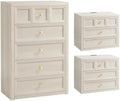 3-Piece Bedroom Set, 5 Drawer Tall Dresser and 3 Drawer King Size Nightstands Set of 2 with Charging Station, 3 Piece Farmhouse Wood Bedroom Dresser and Nightstand Sets, Grey White