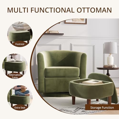 360° Swivel Accent Chair with Storage Ottoman Set of 2