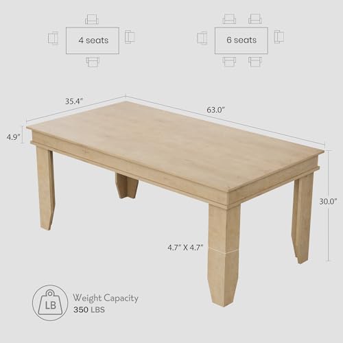 GarveeHome Farmhouse Dining Table for 6-8 People, 63" Long Kitchen Tables