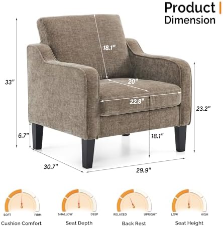 VINGLI Light Brown Accent Chair, Upholstered Armchair for Living Room