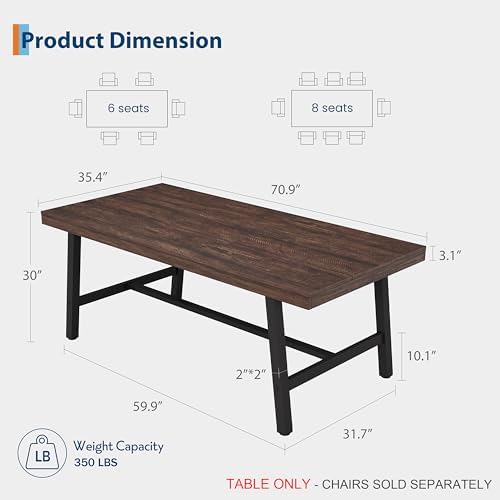 Garvee 71" Large Kitchen Table, Industrial Wood Dining Table, Rustic Birch