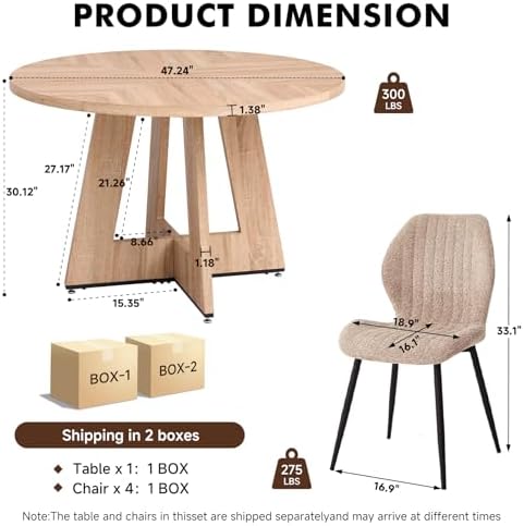 Round Dining Table Set for 4, Kitchen Table and Chairs