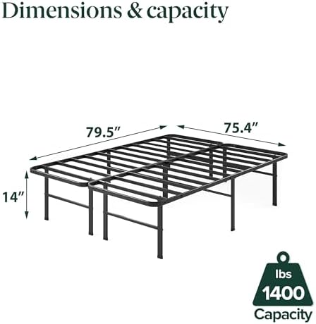 Zinus 14 Inch Rumi Metal Bed Frame, No Box Spring Needed, Black, King