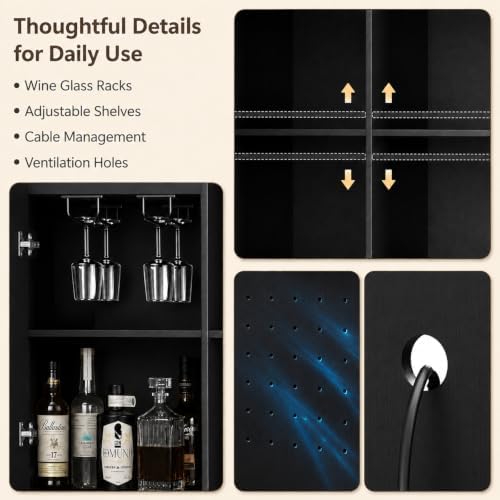 Coffee Bar with Mini Fridge Space,Liquor Wine Mini Bar Cabinet with Storage