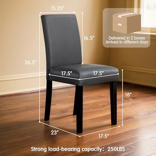 CHUN YI Dining Chairs Set of 8, Faux Leather Dining Room Chairs, Upholstered Modern Kitchen Parsons Chairs for Dining Room with Sturdy Wood Legs, Grey