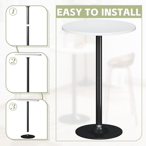 Flamaker Round Bistro Pub Table Modern Style Metal Base MDF Top Cocktail Bar Table Counter Bar Height for Pub, Dining Room, Party (1, White-Black)