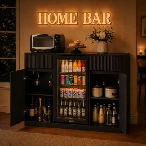 Coffee Bar with Mini Fridge Space,Liquor Wine Mini Bar Cabinet with Storage