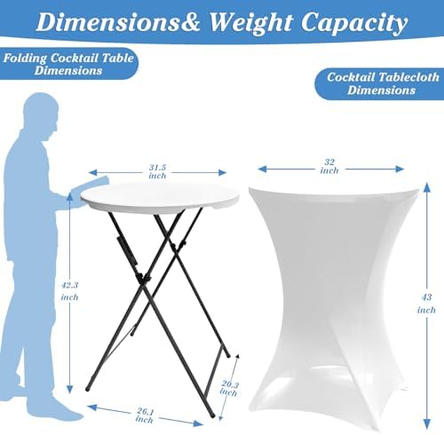 2 Sets 32in Folding Cocktail Tables+White Cocktail Table Covers