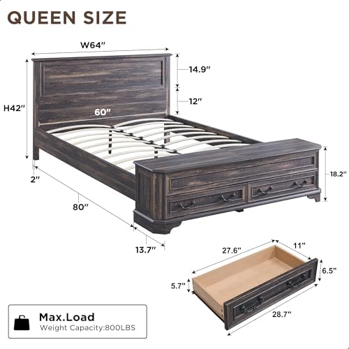 T4TREAM Farmhouse Queen Bed with Headboard and Storage Bench
