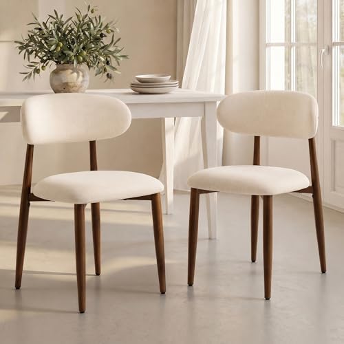 UVV Dining Chairs Set of 2, Metal Kitchen Chairs with Modern Fabric Upholstered for Dining Room, Beige